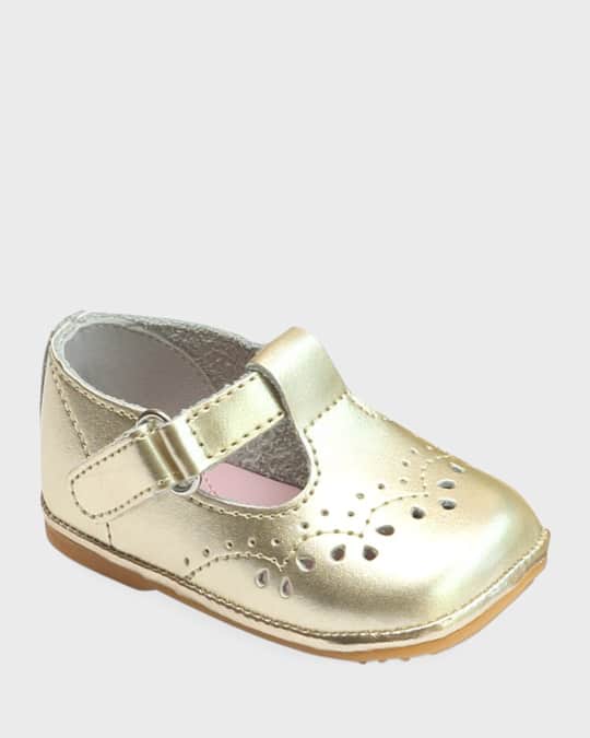 Girl's Birdie Metallic Leather T-Strap Brogue Mary Jane, Baby