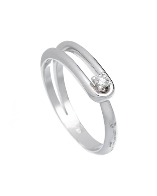 Anima 18k White Gold Looped 1-Diamond Ring, Size 5.5