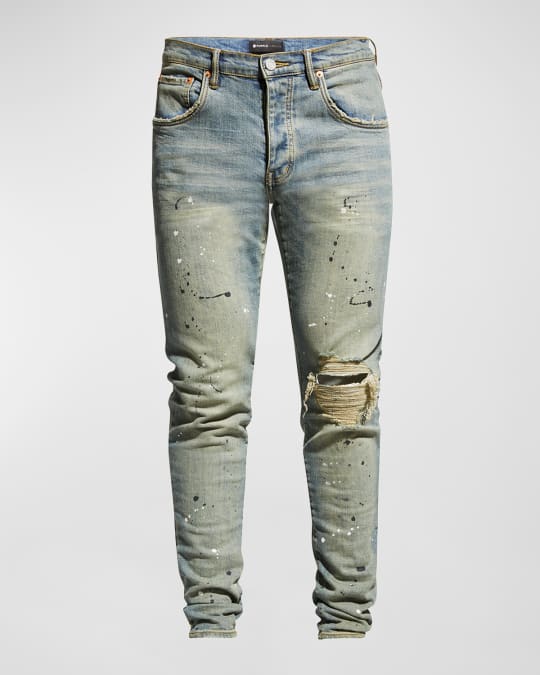 PURPLE Men's Dropped-Fit Distressed Jeans | Neiman Marcus