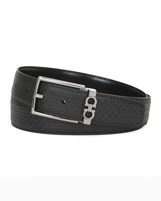 Ferragamo Men's Double Adjustable Gancini Buckle Belt Nero Hickory