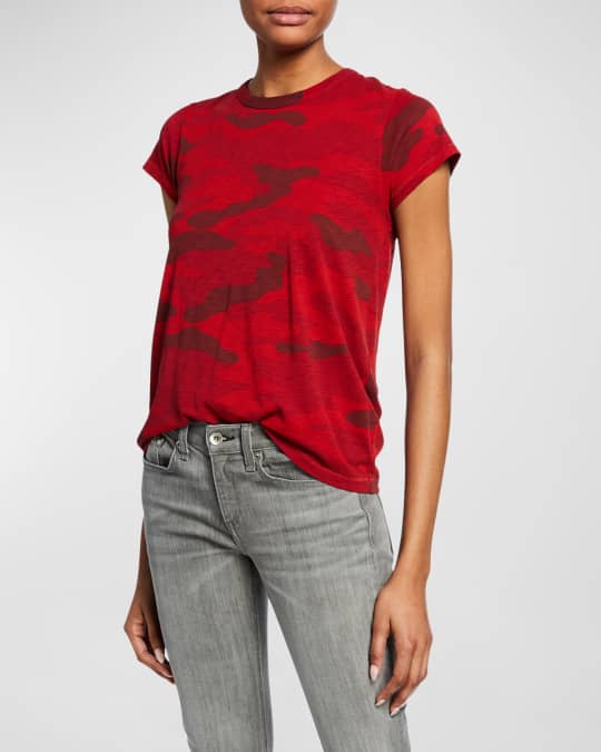 Rag & Bone Camo-Print Cap-Sleeve Cotton Tee | Neiman Marcus