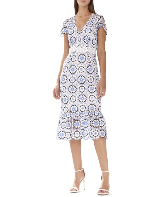 Flounce Hem Floral Lace Cocktail Dress