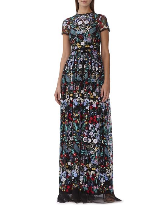 embroidered maxi dress for women Floral Embroidered Mesh Overlay Maxi Dress main image 0
