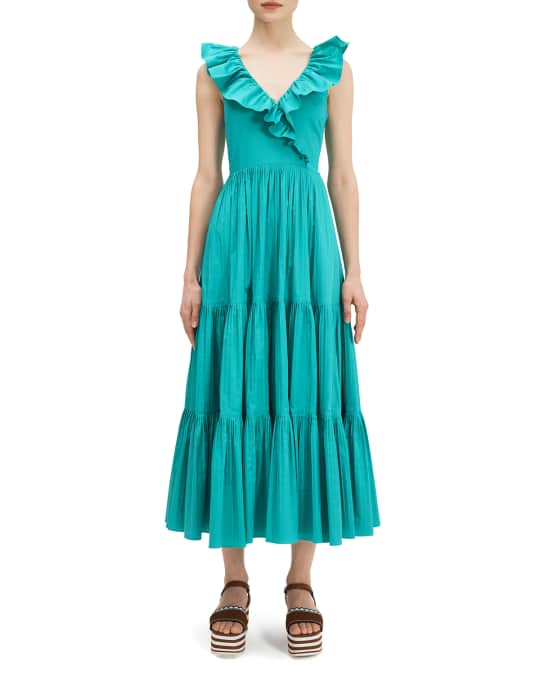 kate spade new york v neck sleeveless ruffle tiered poplin dress