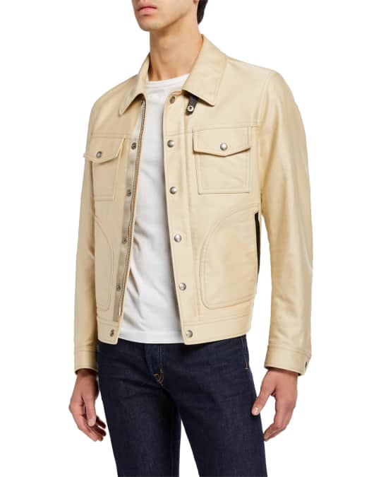 TOM FORD Men's Leather-Trim Cotton Sateen Jacket | Neiman Marcus