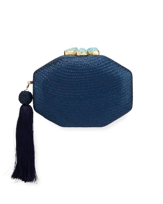 Rafe Sofia Woven Octagon Clutch Bag, Blue | Neiman Marcus