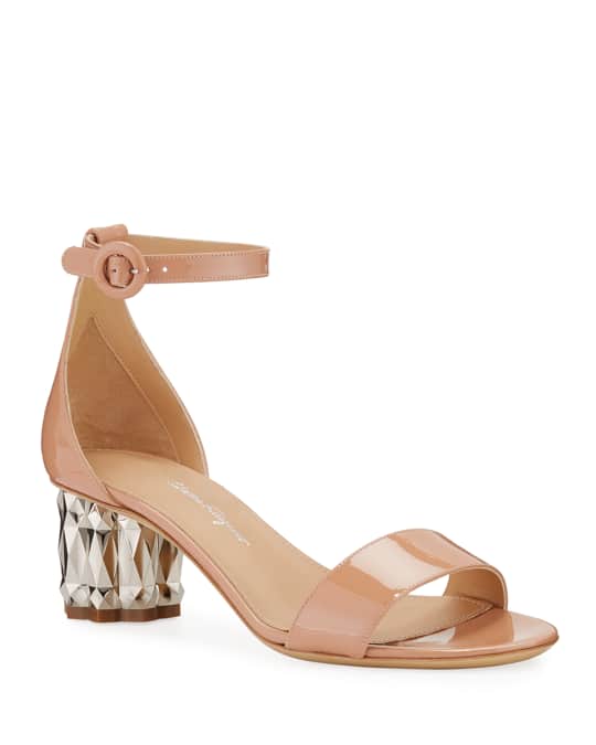 Salvatore Ferragamo Azalea 55 Patent Leather Metallic Heel Sandals
