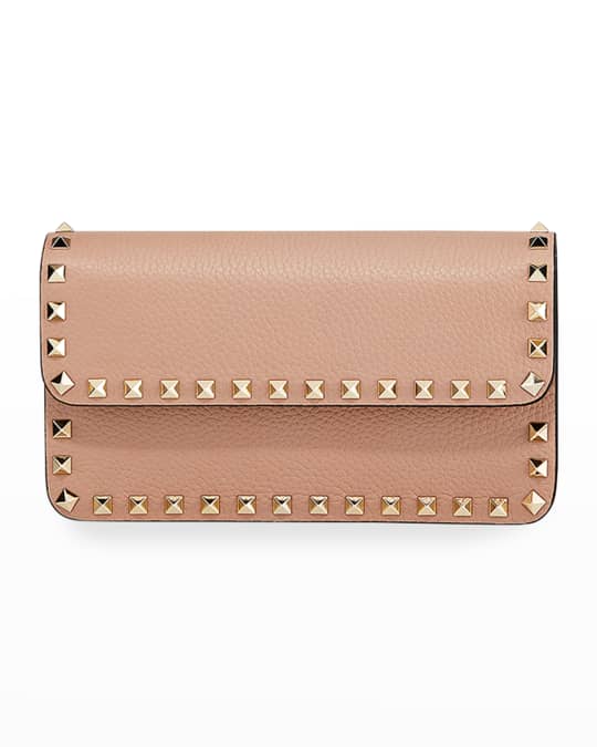 Rockstud leather continental wallet on chain store