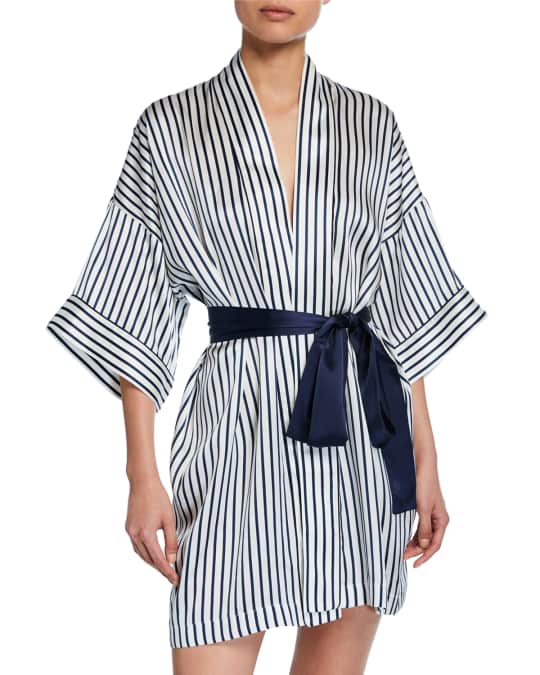 Piped Short Silk Kimono Robe
