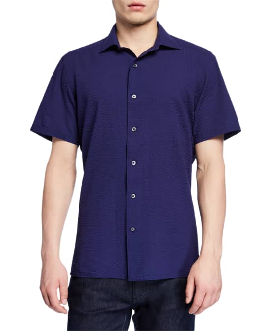 Men's Seersucker Short-Sleeve Regular-Fit Sport Shirt