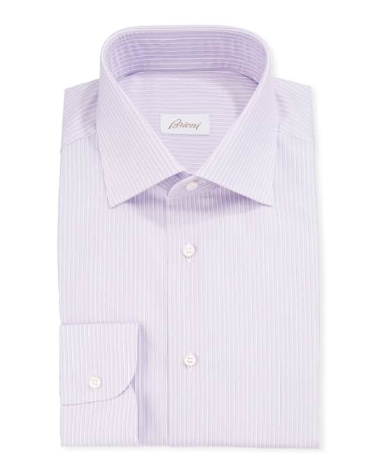Brioni Men's Narrow-Stripe Cotton/Silk Dress Shirt | Neiman Marcus