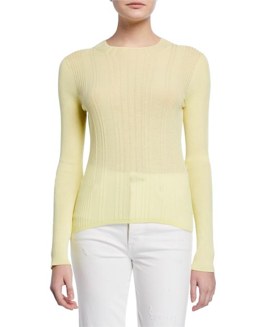 Vince Crewneck Long-Sleeve Variegated Rib Top | Neiman Marcus