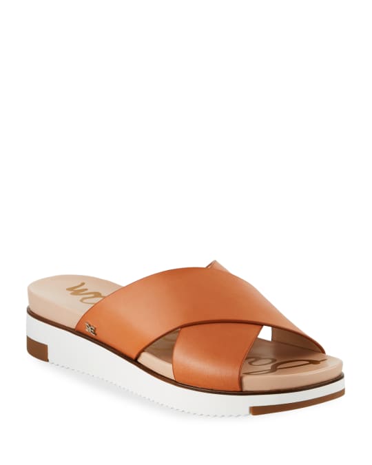 Sam Edelman Audrea Leather Platform Slide Sandals, Brown | Neiman Marcus