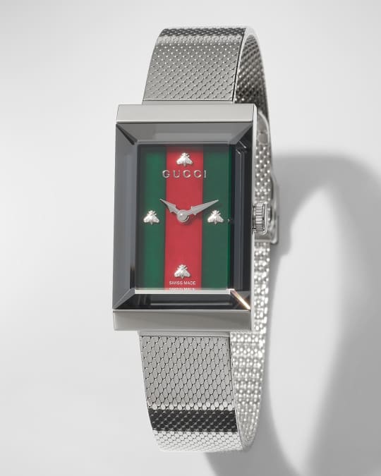 G Frame Rectangular Mother of Pearl Watch w Mesh Strap
