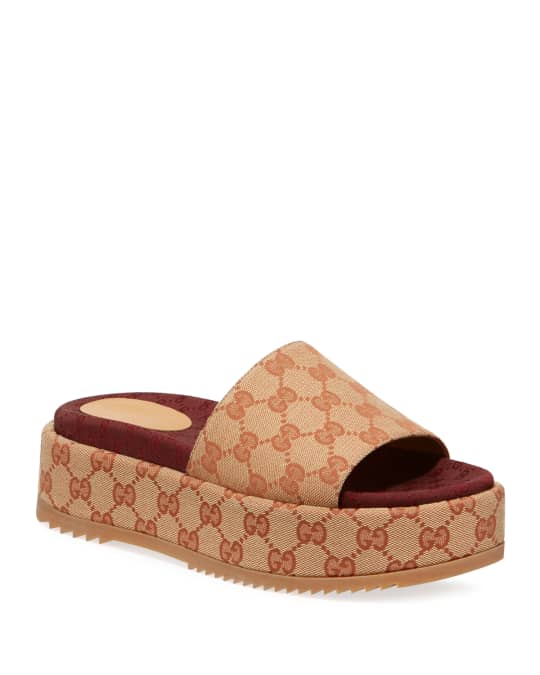 Gucci Angelina Logo Canvas Flatform Slides | Neiman Marcus