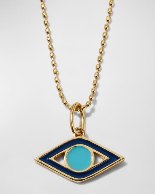 14k Navy Enamel Turquoise Evil Eye Necklace