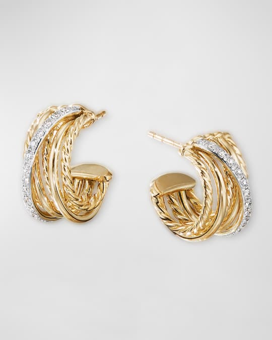 DY Crossover 18k Gold Hoop Earrings w Diamonds