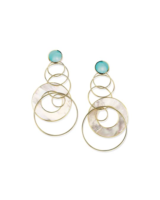 18K Polished Rock Candy Large Slice & Link Earrings in Turquoise and Mother-of-Pearl