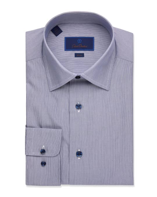 David Donahue Men's Solid Textured Slim-Fit Dress Shirt | Neiman Marcus