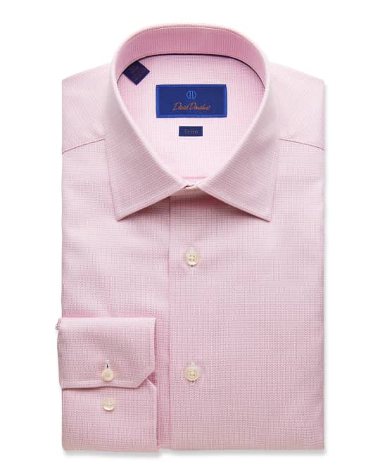 David Donahue Men's Trim-Fit Textured Dress Shirt, Pink | Neiman Marcus