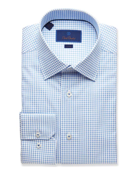 David Donahue Men's Trim-Fit Geometric-Pattern Dress Shirt, Blue ...