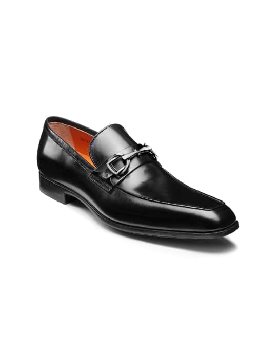 Santoni Men's Ivo Leather Loafers, Black | Neiman Marcus