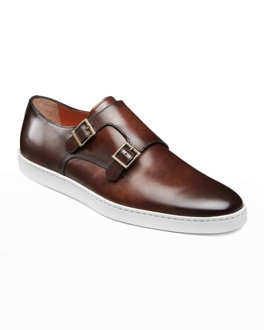 ★Santoni★Men's Freemont Sneakers★Brown Santoni Men's Freemont Double-Monk Leather Sneakers | Neiman