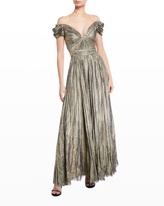 J. Mendel Off-the-Shoulder Pleated Gown | Neiman Marcus