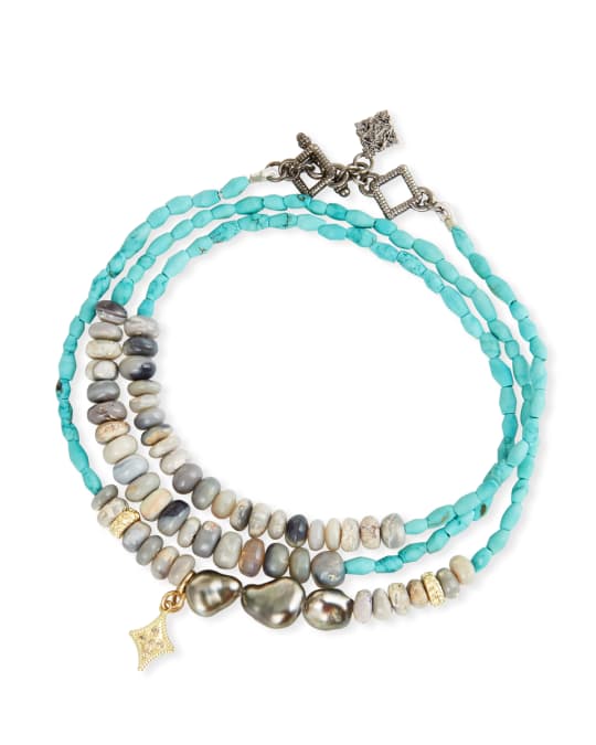 Old World Triple-Wrap Pearl, Turquoise & Opal Bracelet