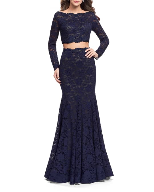 La Femme Embellished Two-Piece Long-Sleeve Lace Mermaid Gown | Neiman ...
