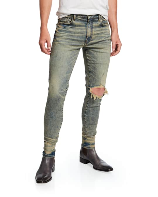 Men's Broken Ripped-Knee Skinny Jeans