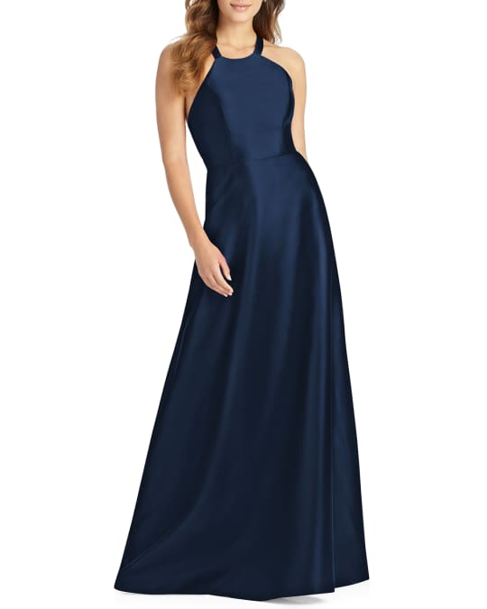 alfred sung halter dress Alfred Sung Halter Gown with Lace-Up Back