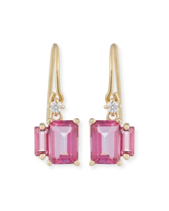Bloom 14k Yellow Gold Emerald-Cut & Baguette Dangle Earrings, Medium Pink