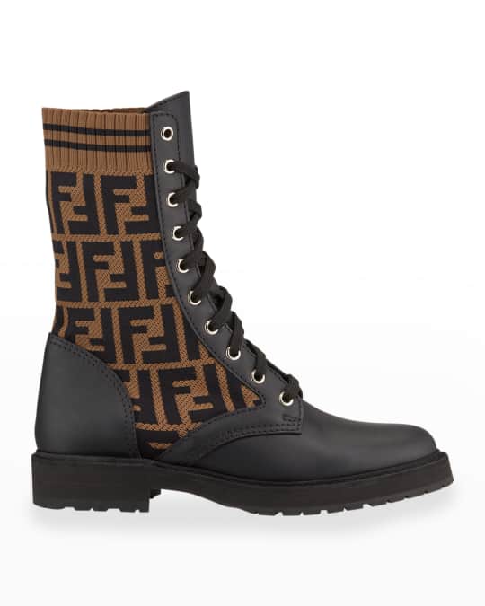 Fendi Leather and FF Combat Boots | Neiman Marcus