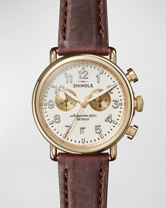 Men's 41mm Runwell Chronograph Watch, Brown/White