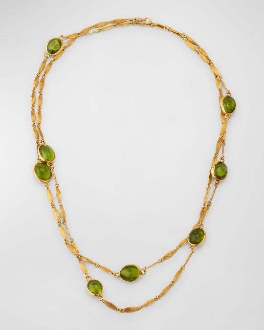 Goshwara G-One Textured Leaf Chain Necklace with Peridot | Neiman Marcus