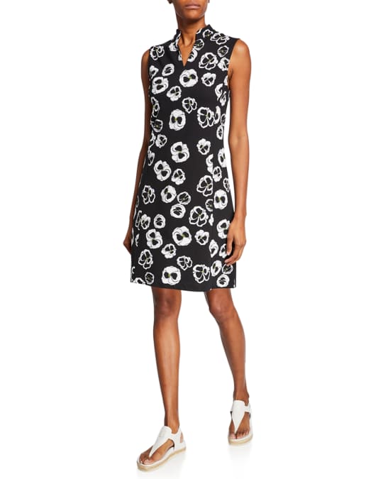Joan Vass Plus Size Floral Printed Sleeveless Stretch Pique Dress Neiman Marcus