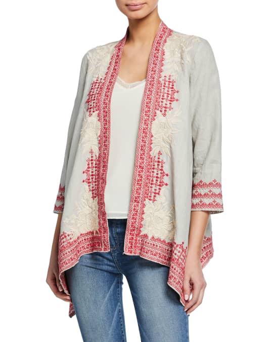 Johnny Was Camille Embroidered Draped Linen Cardigan Neiman Marcus