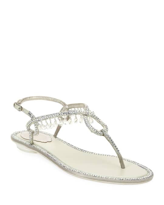 Rene Caovilla Flat Thong Sandals with Crystal Drops | Neiman Marcus