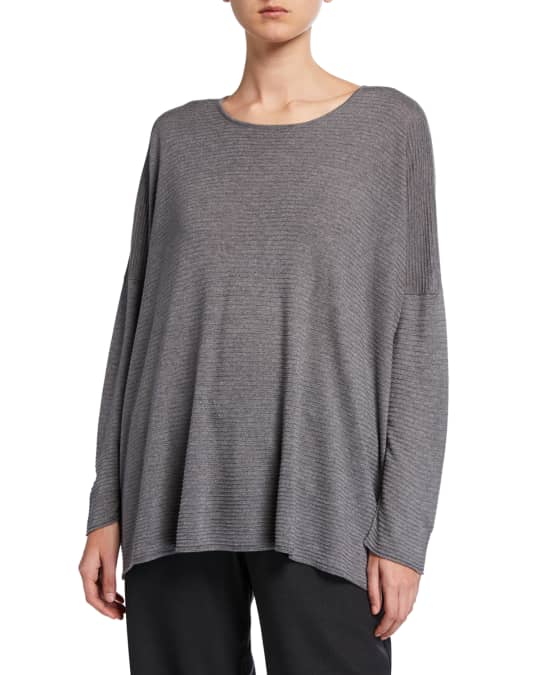 Eskandar Slim-Sleeve Raw Edge Bateau-Neck Sweater (Mid Plus Length ...