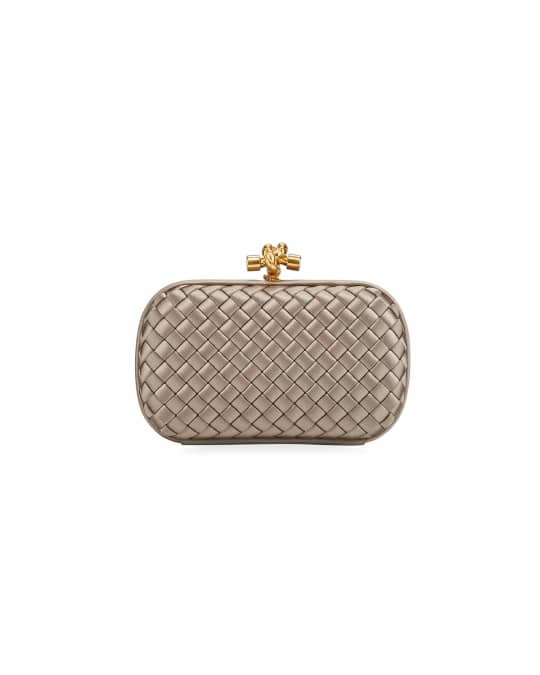 Bottega Veneta Gold Intrecciato Satin and Leather Knot Clutch Bag