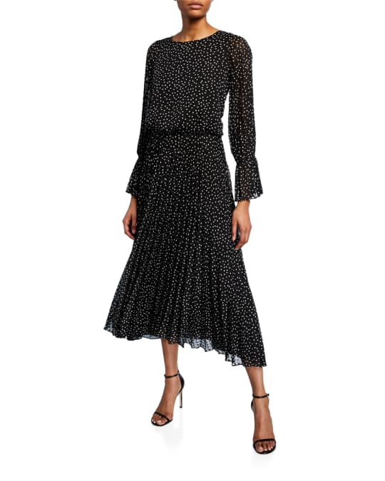 Emporio Armani Long-Sleeve Swiss-Dot Dress | Neiman Marcus