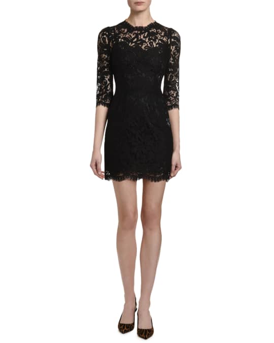 Dolce&Gabbana 3/4-Sleeve Heavy Lace Dress | Neiman Marcus