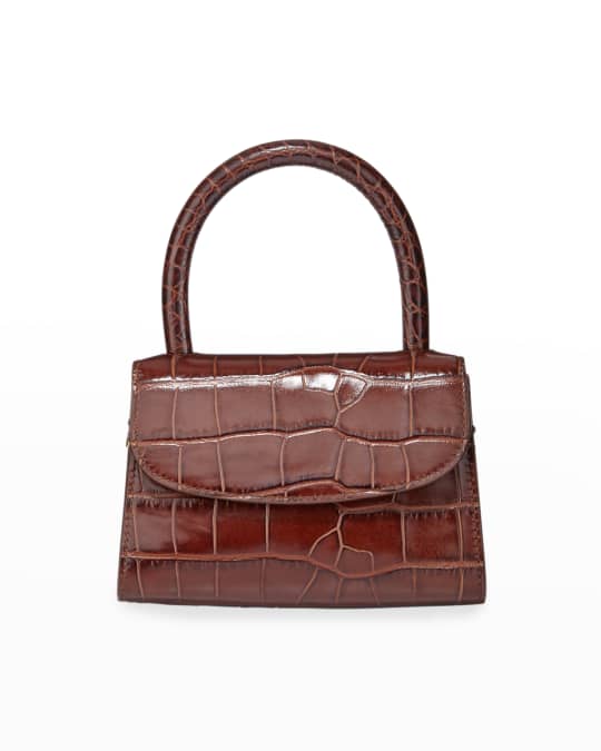 BY FAR Mini Crocodile-Embossed Top-Handle Bag, Brown Neiman Marcus