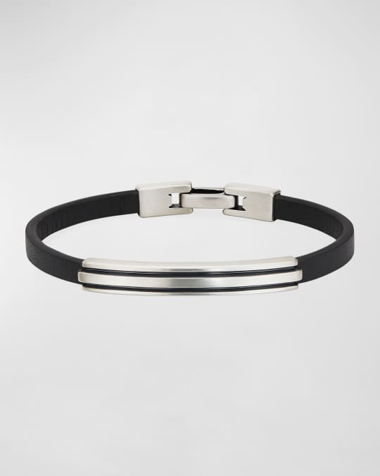 David Yurman Men's Deco Leather/Silver ID Bracelet | Neiman Marcus
