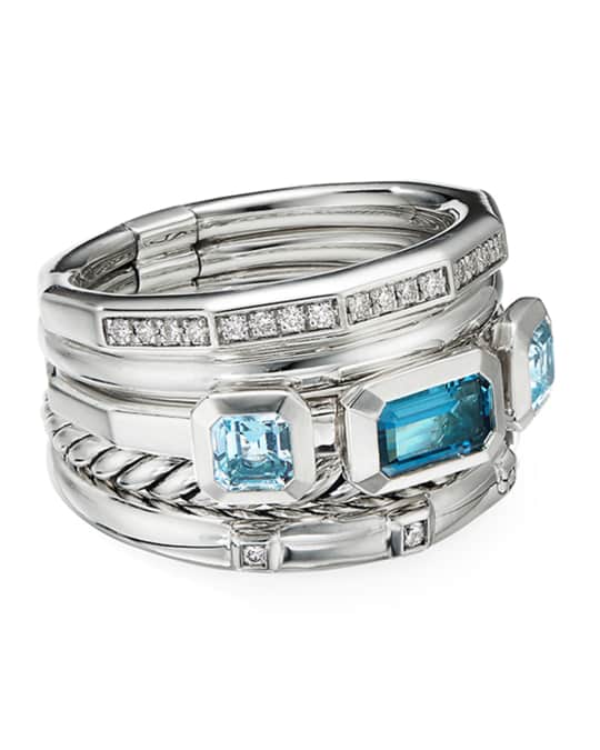 David Yurman Stax Wide Blue Topaz & Diamond Ring | Neiman Marcus