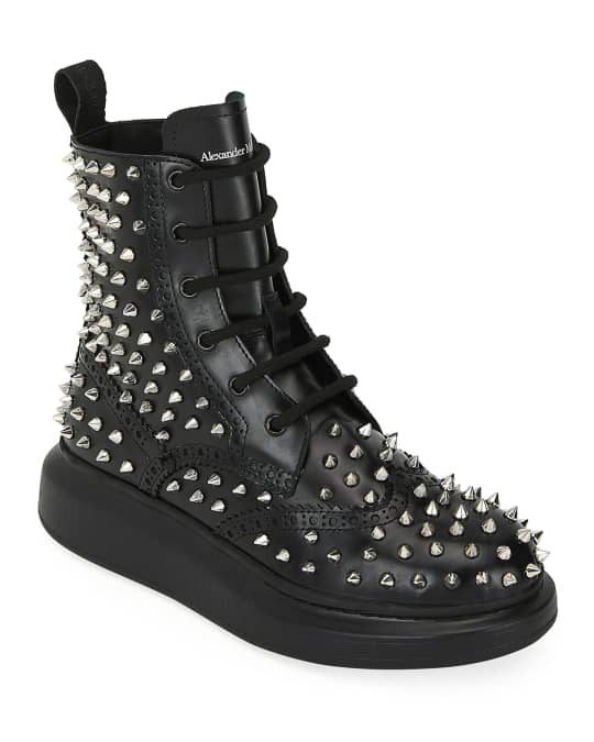 Alexander McQueen High-Top Spike Leather Boots | Neiman Marcus