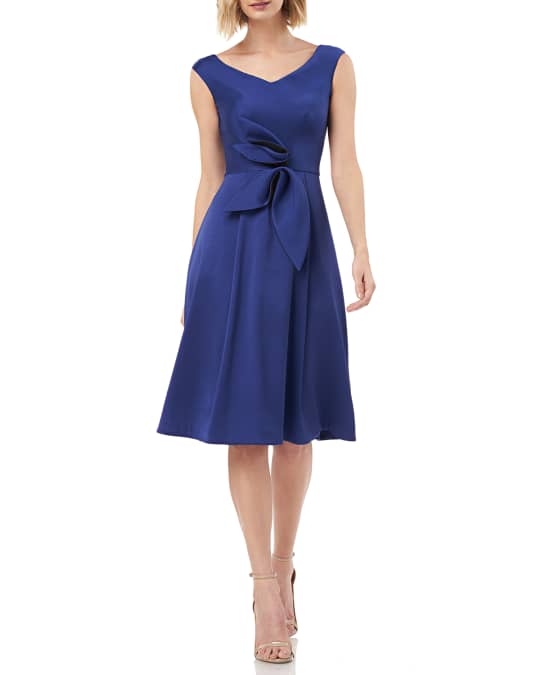 Kay Unger New York V-Neck Sleeveless Mikado Cocktail Dress w/ 3D Bow ...