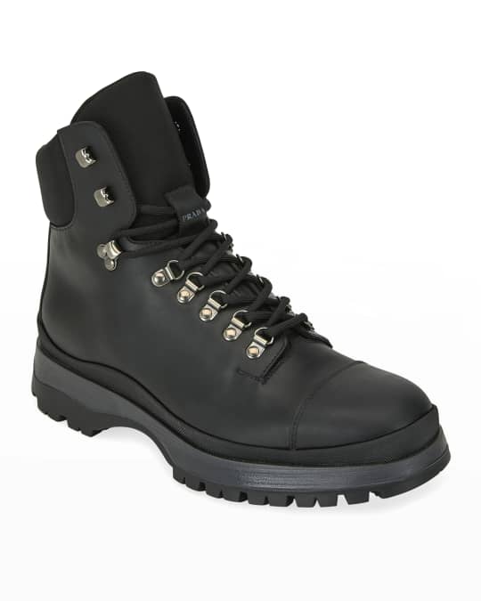 Prada Men's Lace-Up Leather Hiker Boots | Neiman Marcus