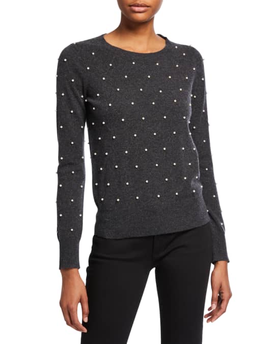 Neiman Marcus Cashmere Collection Pearl Embellished Long-Sleeve ...